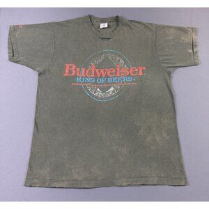 Rare Vintage 90s Budweiser King Of Beers Sun Fade Single Stitch XL Black T Shirt